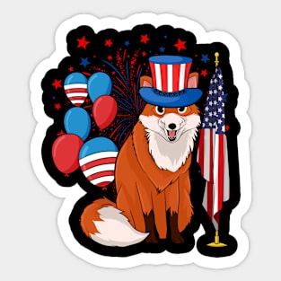 Patriotic American Fox Animal Lover USA Flag US 4th Of July Sticker